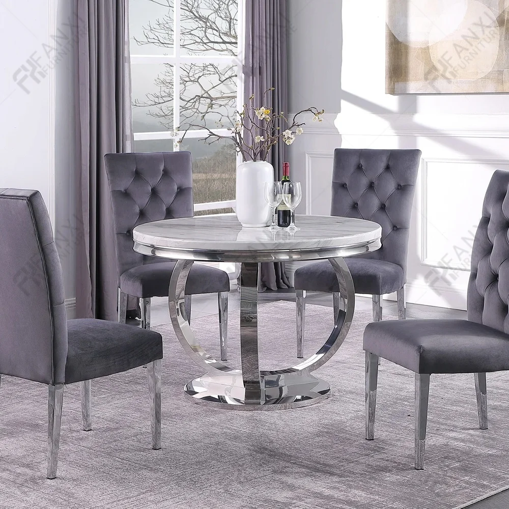 Dining room furniture round dining table set modern round rotating sintered stone turkish marble dining table and chairs