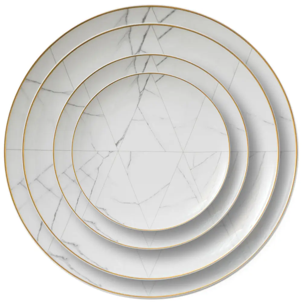 Hot Selling High Quality Ceramic Dinner Set Gold Rim Charger Plates Wedding Tableware Marble Porcelain Dishes & Plates