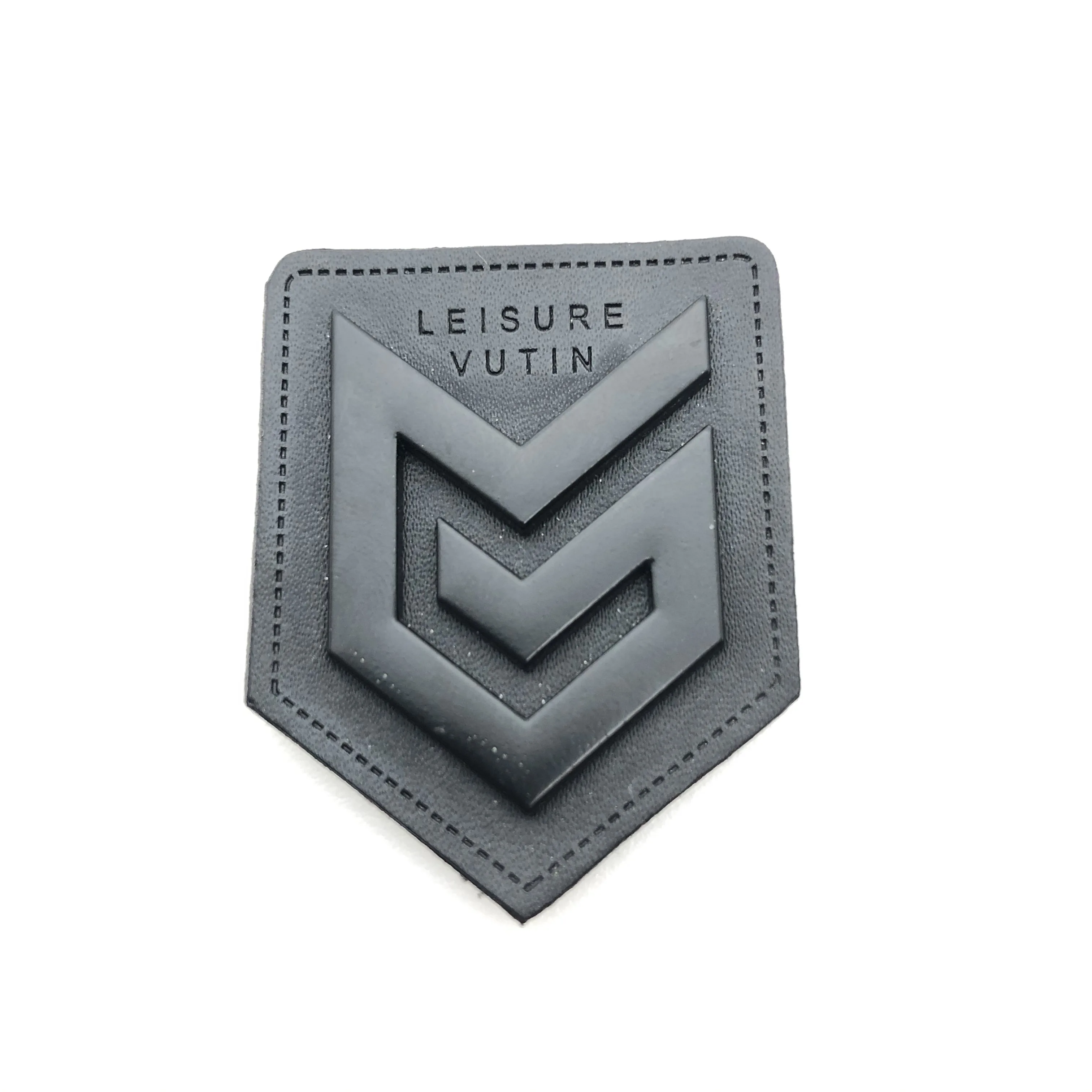 Leisure design custom embossed black metal logo patch debossed  jeans pu denim label leather patches for jacket