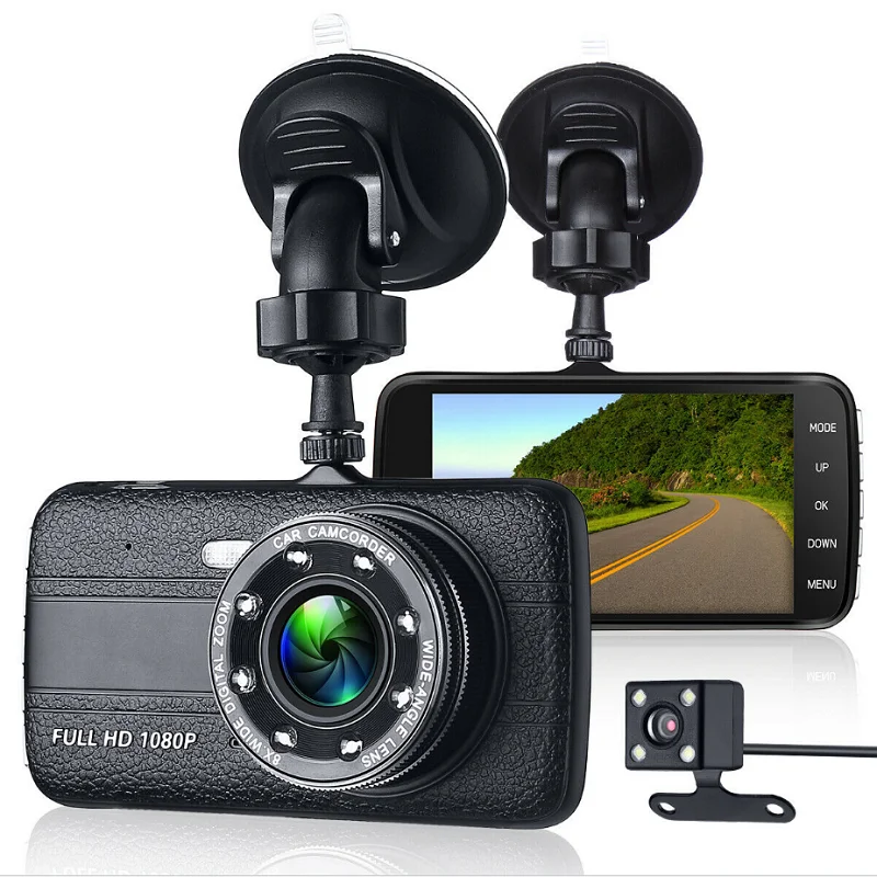 4 Inch Car HD 1080P Dual Lenses Rearview Mirror Camera DVR Parking Monitoring 170 Wide Angle Driving Recorder Parking Sensor