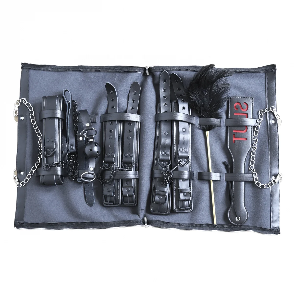 Black PU  Bondage BDSM Furniture Roll Up Zippered Storage Bag, Pouch Bag for Adult Sex Toy