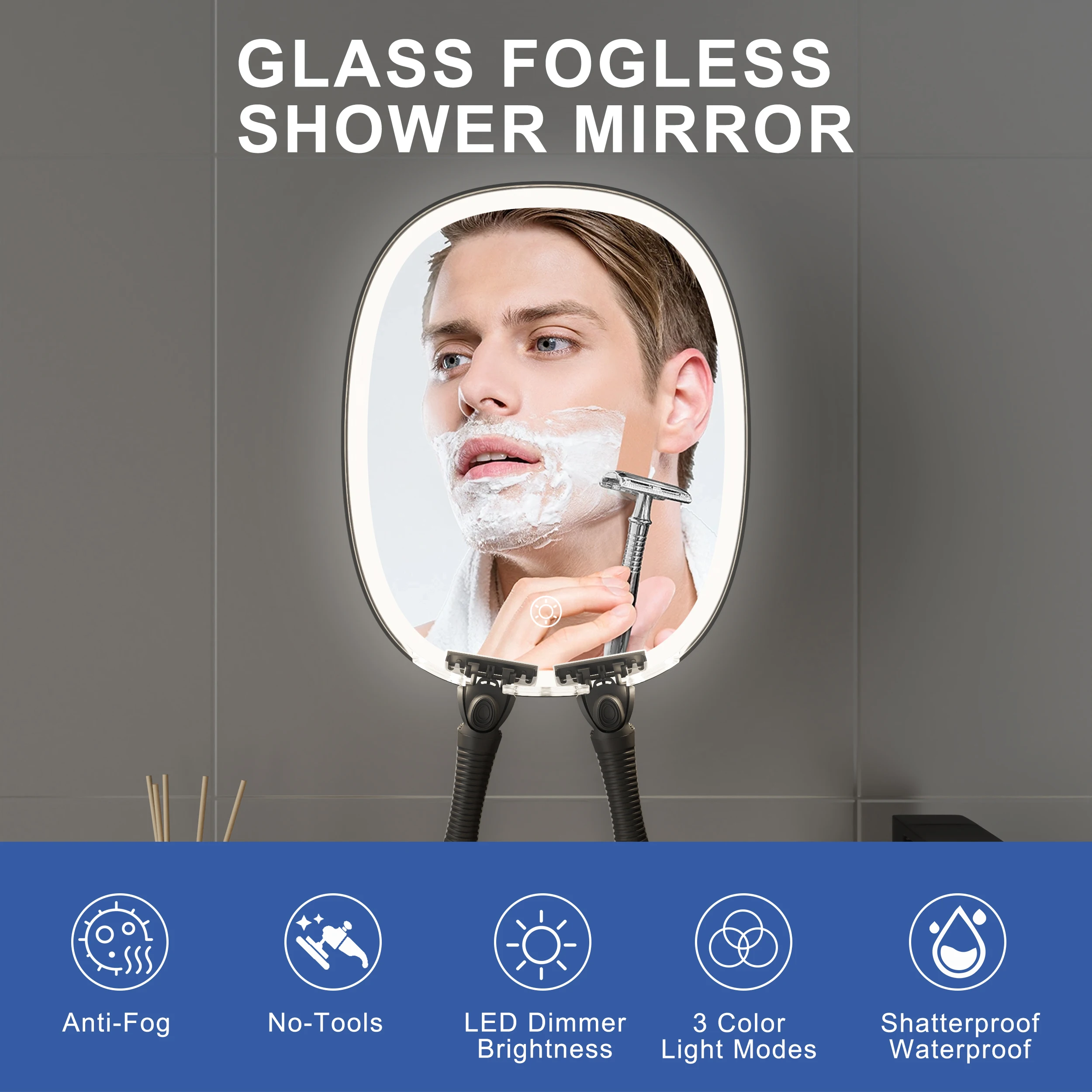 Brightness Adjustment For Shaving And Makeup With Led Light Shatterproof Anti Fog Fogless Bathroom Shower Mirror With Light