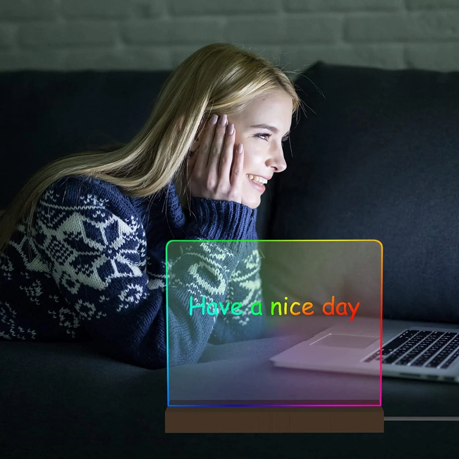 LED Message Board Luminous Acrylic Board for Office Acrylic Dry Erase Board with Light up Wooden Stand Lamp Base