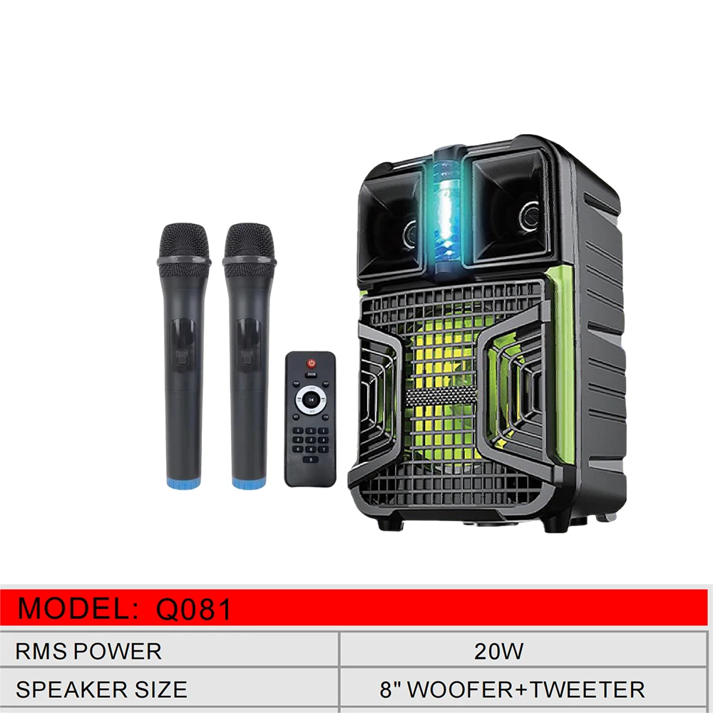 8 Inch Karaoke Circle Amplified Speaker Wireless Woofer Speaker Mic Remote Control Color Led Outdoor Tws Party Trolley Speaker