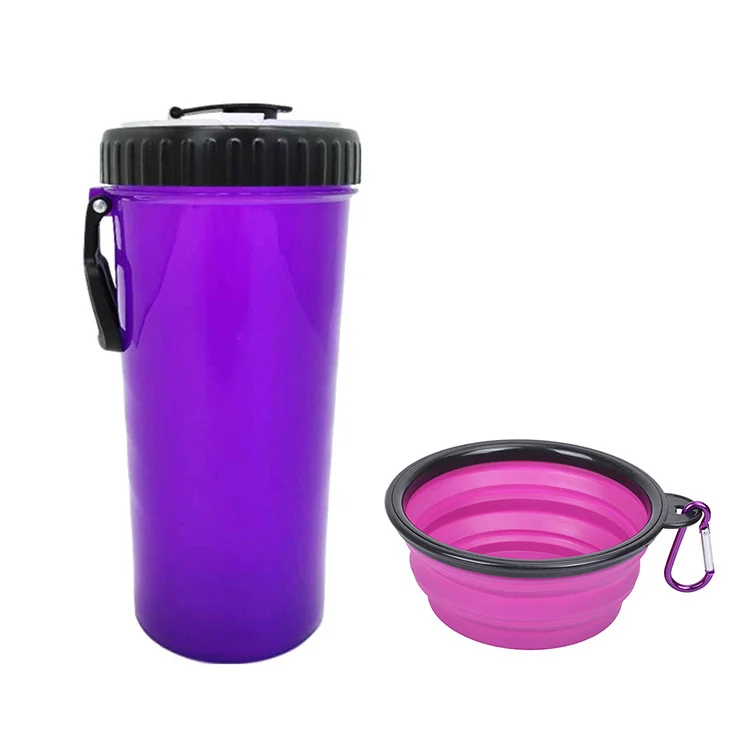 Hot Sale Portable Dog Drinking Water Bottle Outdoor Travel Pet Feeder Water and Food 2 in 1 Dog Water Bottle with Dog Food Bowls