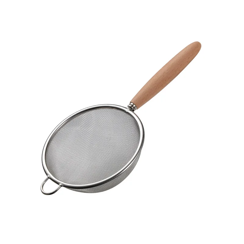 Latest Hot Selling Stainless Steel Oil Strainer With Multi Function Juice Flour Strainer Mesh Sieve with Wood Handle