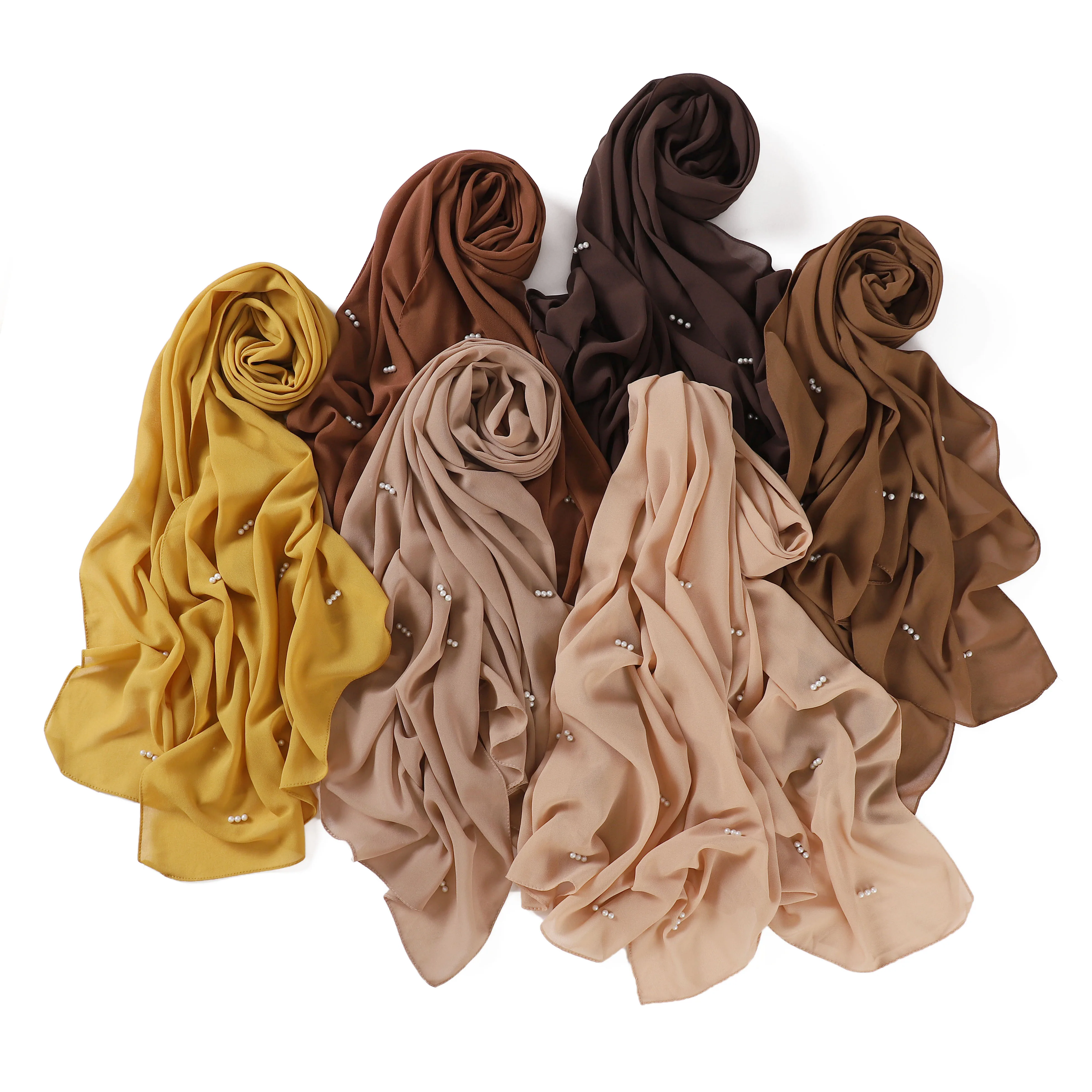 Latest Fashion Rhinestone Chiffon Veil Malaysia Tudung Bawal Arab Headscarf Muslim Turban Shawl Women Hijab Ladies Pearl Scarf