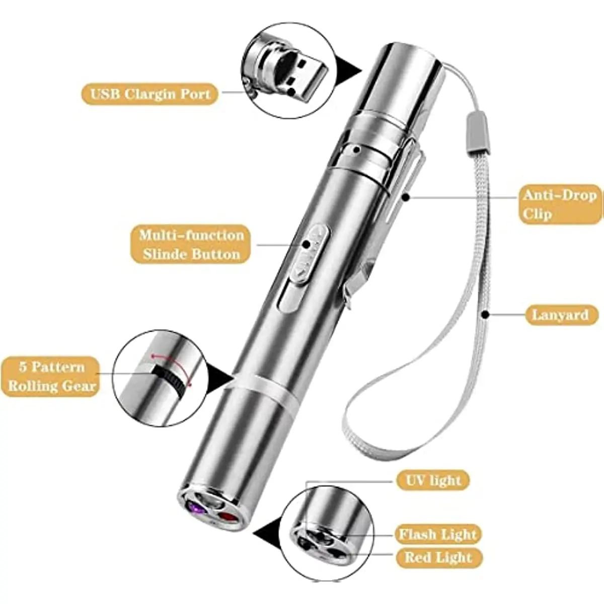 USB Chargeable Cat Toys Multi-Mode Interactive Cat Laser Pen Multi-Pattern Laser Pointer for Indoor Cats