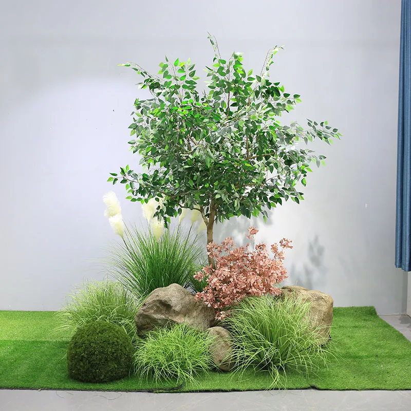 Stone Banyan Reed Bonsai Green Cypress Leaf Ball Artificial Landscape Home Decor Plastic Indor Decoration Decorative Shrubs 1PCS