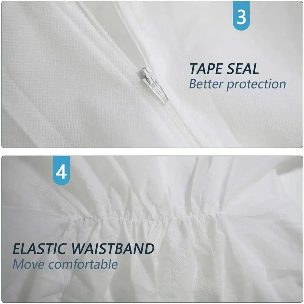 Disposable Hazmat Suits Breathable  Painters Coveralls Hood White PP PE Microporous Anti-Static CE certificate OEM accepted