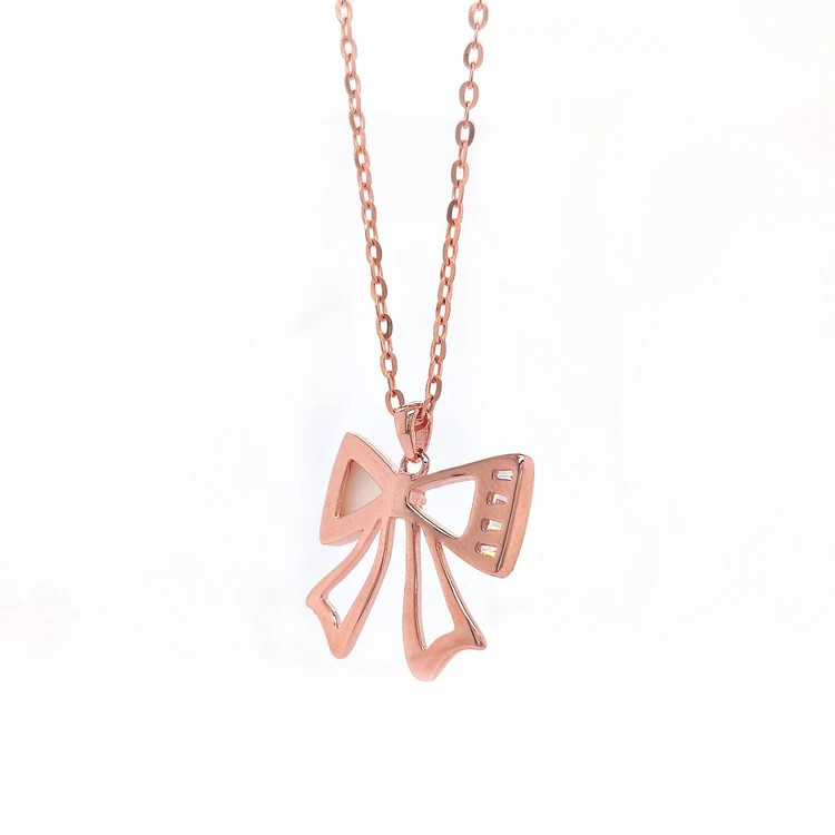 Fashion Ribbon 925 Sterling Silver Rose Gold Plated Pendant  Necklace Sterling Silver Necklace