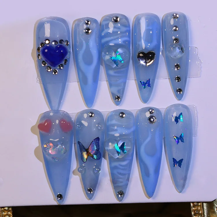 Free Shipping Luxury Private Label Press On Nails Handmade Custom Thick Acrylic Nails With Rhinestones Artificial Fingernails