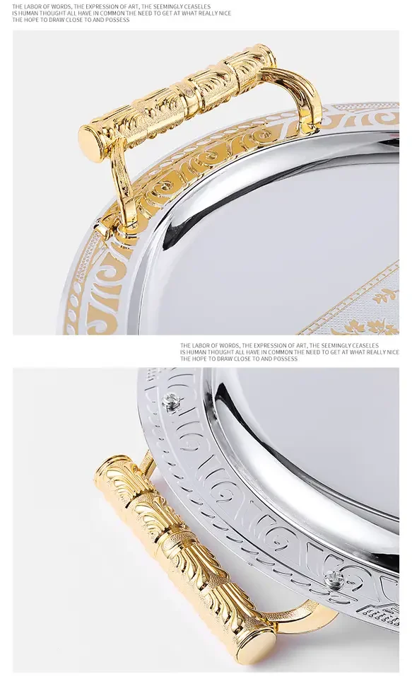 Golden /Silver Plated Oval Single Deco Gold Metal Food Restaurant Serving Tray 52x39cm