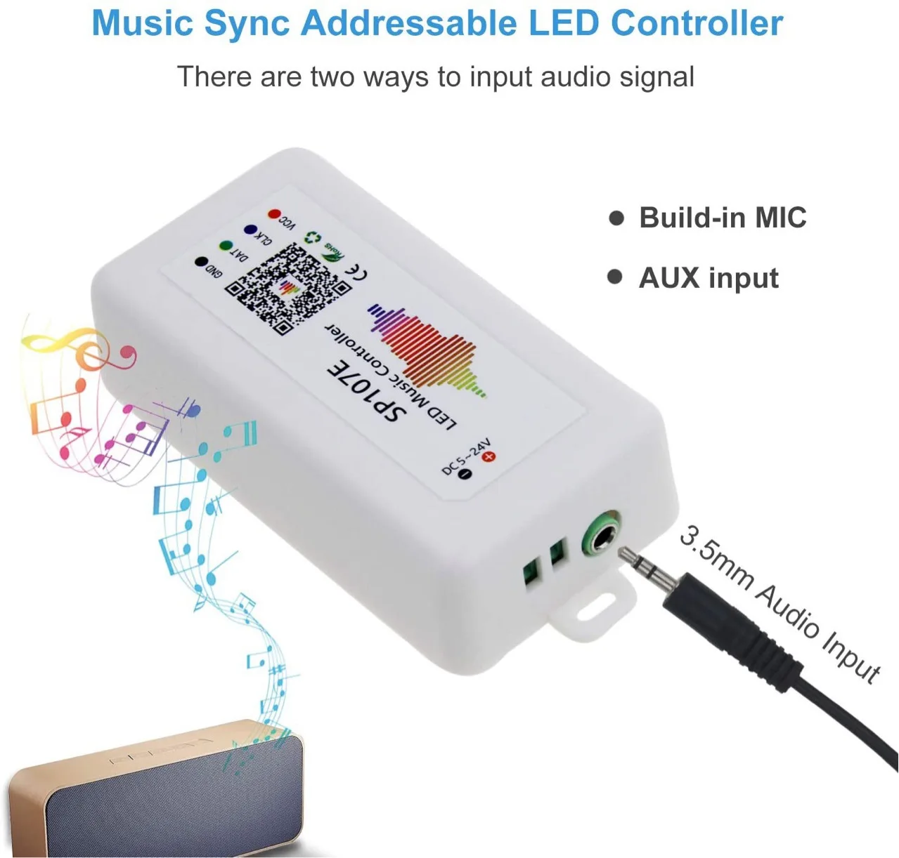 Музыкальный контроллер SP107E светодиодный пиксель Светодиодная лента DC5V-24V Управление приложениями RGBIC WS2811 2812 2815 TM1814 Bluetooth