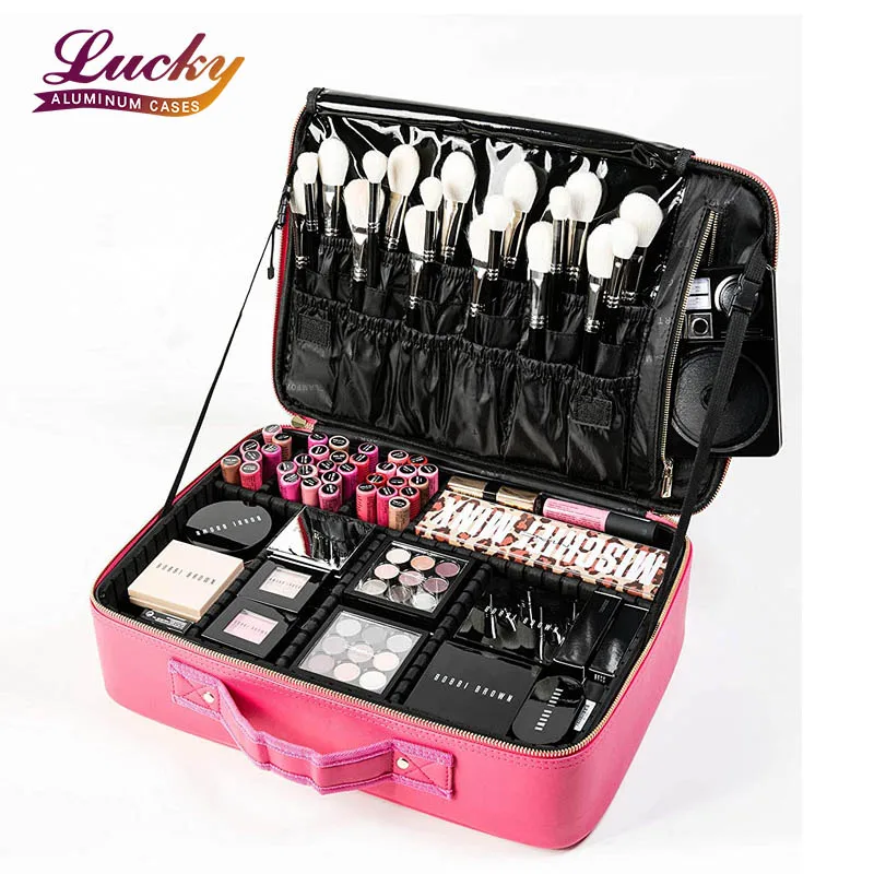 Custom Leather Travel Makeup Train Case Large Capacity with Dividers Cosmetic Bag Organizer for Women
