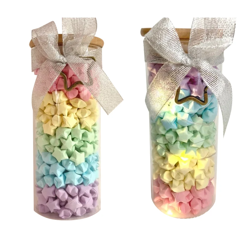 Origami Paper Star Pastel Rainbow Star Jar with Lights
