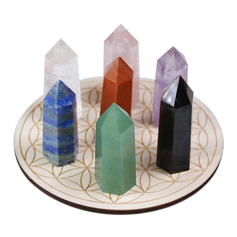 
Sacred Geometry Grid Meditation Natural Healing Reiki Chakra Crystal Mini Crystal Grid Set with Wood Board Fengshui Gift Decor 