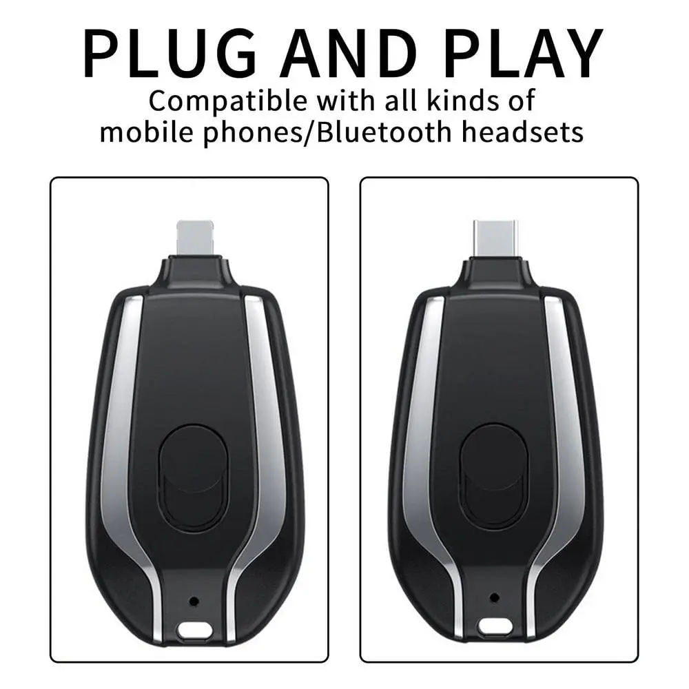 1500mAh Keychain Portable Charger Key Ring Cell Phone Charger for iPhone or Type-c