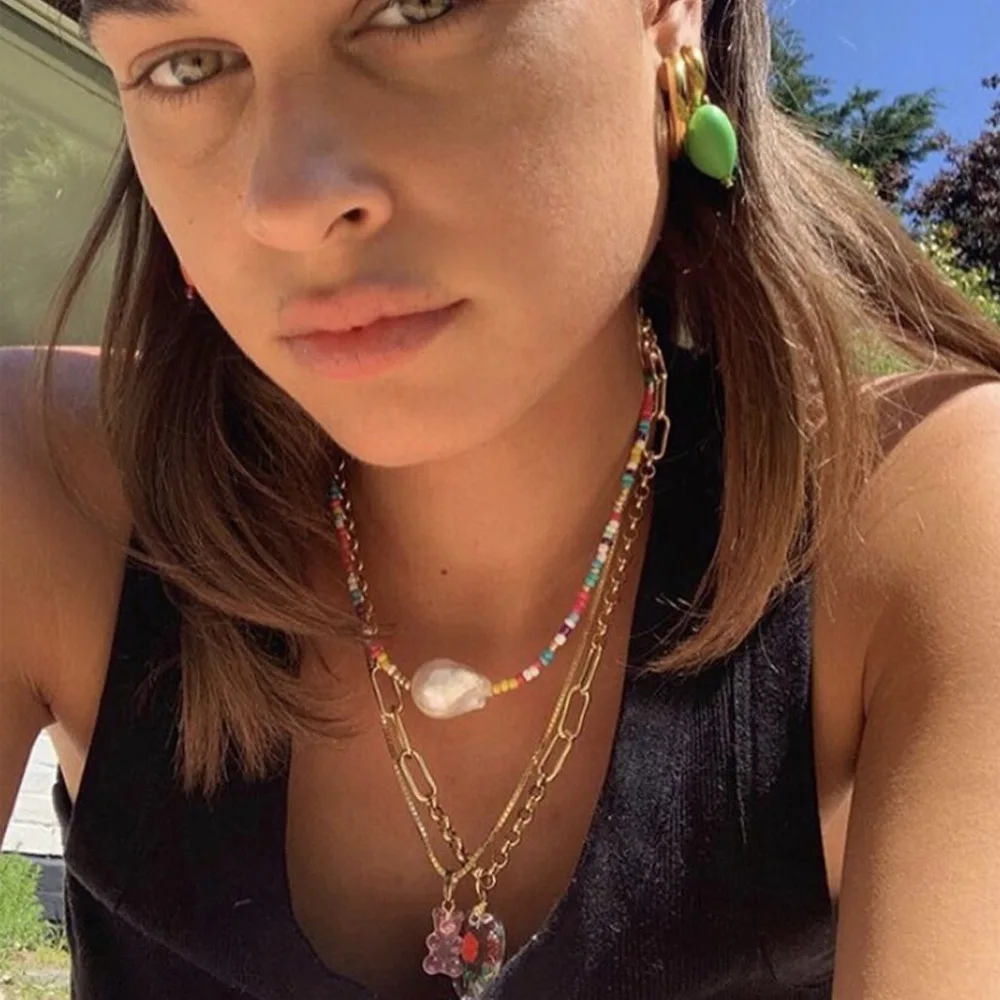 United States Holiday Women Jewelry Colorful Seed Beaded Choker Necklace Cross Female Retro Pearl Collar Jewelry Wholesale