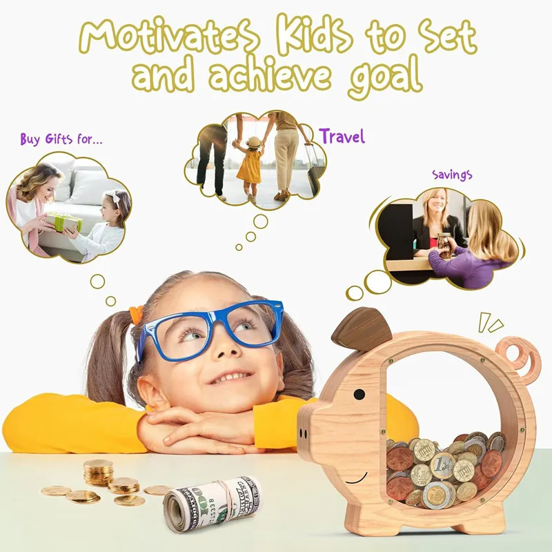 Piggy Bank Wooden Money Box for Children Personalised Money Box Removable Coin Bank