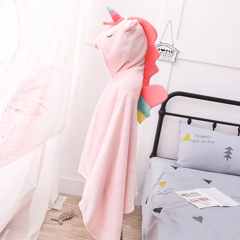 Hooded Unicorn Blanket for Girls and Teens White Plush Wearable Animal Throw with Rainbow and Iridescent Details