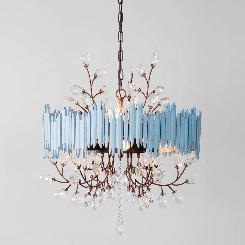 new design 6-lights luxury crystal chandelier lamp bedroom round wood pendant light chandelier