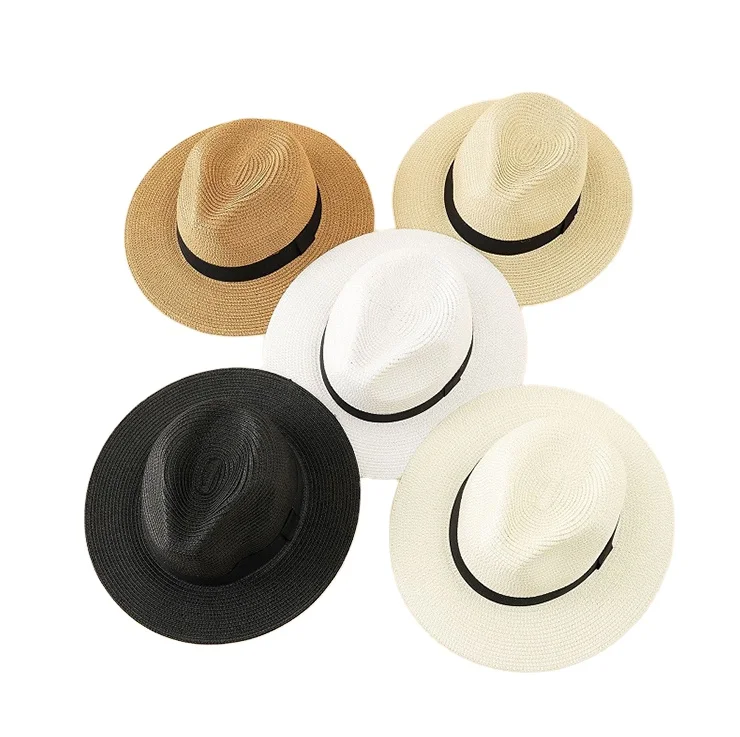 wholesale custom packable ecuador panama hat men high quality summer colored straw fedora hat unisex wide brim cap for men