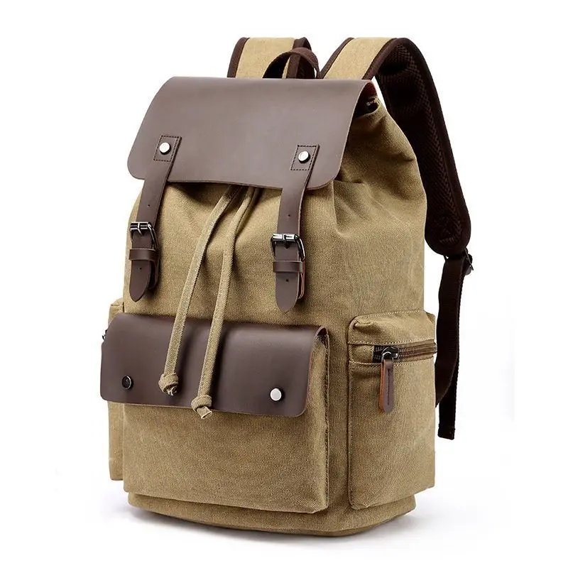 Men Style Trend Custom Logo Unisex Rucksack 15.6 Inch Laptop Vegan vintage Leather Canvas Backpack For Men school bags