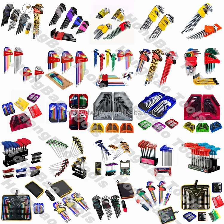 Hex Key Allen Wrench Set, SAE Metric Long Arm Ball End Hex Key Set Tools Kit Industrial Grade L Hex Key Set Plastic Box Packing