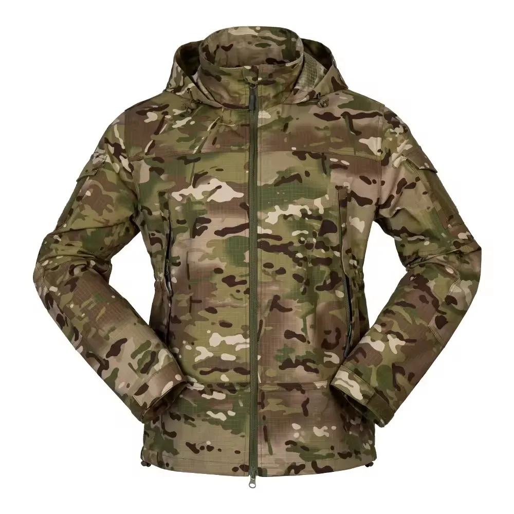 Stock Men Camouflage Tactical Jacket Breathable Waterproof Ribstop Fabric Hooded Coat Hoody Jacket