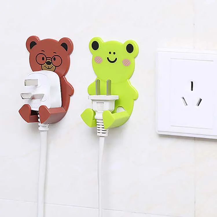 BESKO Creative Cartoon Animal Hook Home Office Wall Adhesive Plastic Power Plug Socket Holder Hanger
