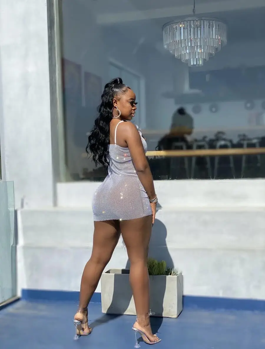 Женское Сетчатое мини-платье со стразами, эластичное облегающее ажурное платье на бретелях с V-образным вырезом для вечеринки в честь Дня Рождения, 2021