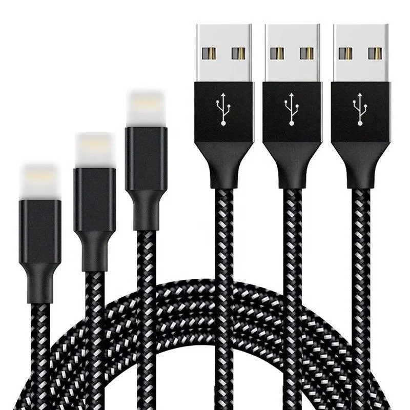 Amazon high quality stock 1m 2m 3M nylon Braided  cable 8pin USB fast charger cable for iPhone 11 data cable