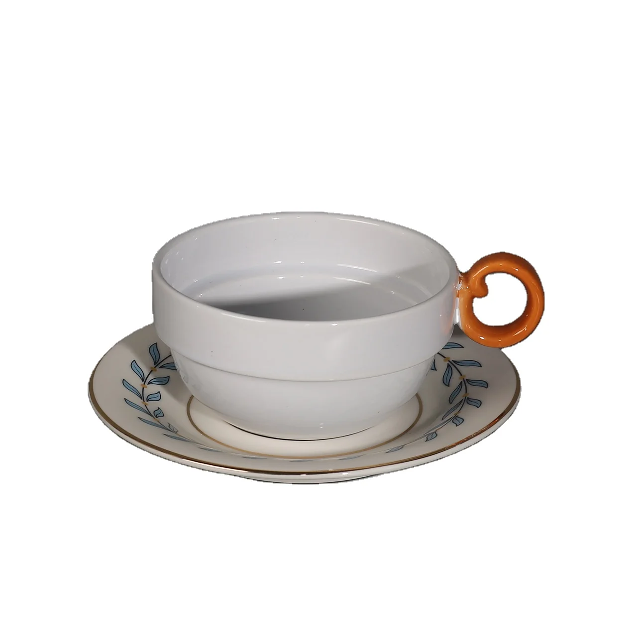 Мини-фарфоровые кофейные чашки и блюдца с ручкой бежевого и оранжевого цвета, маленький заказ