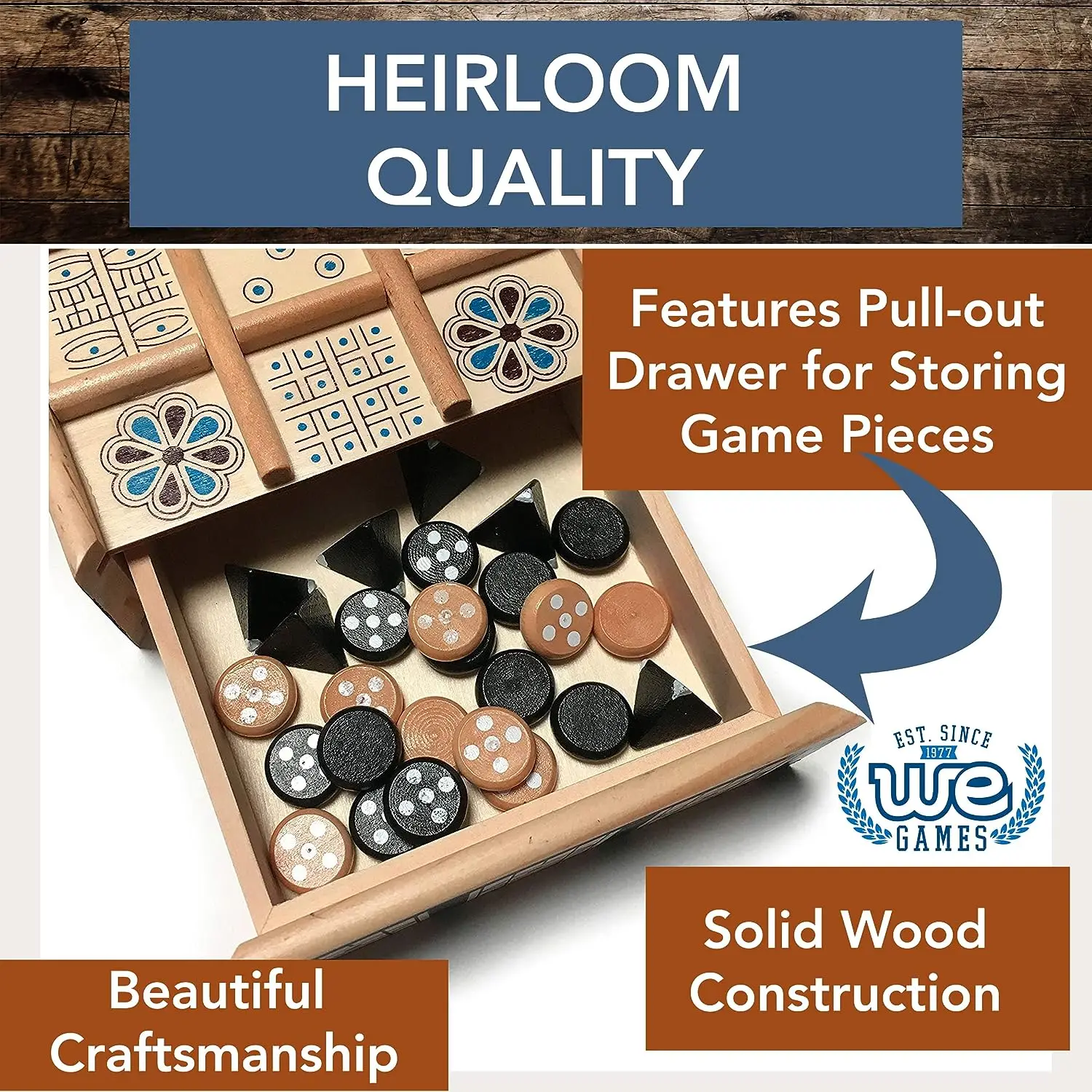 Royal Game of UR Strategy Board Games for Adults and Kids Ancient Tabletop Game with Built-in Storage Unique 2 Player Wooden B