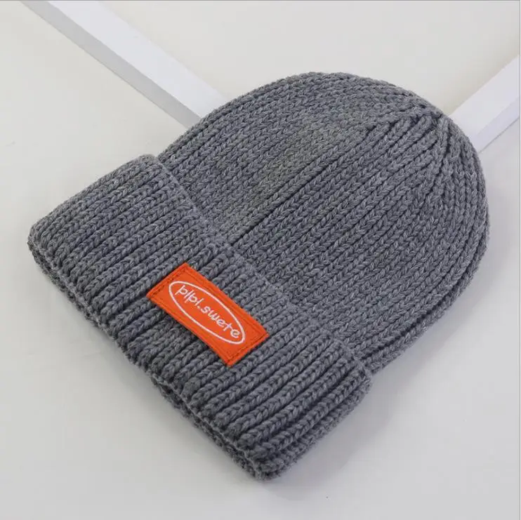 Winter New Wide-Brimmed Fabric Label Core-Spun Yarn Warm Knitted