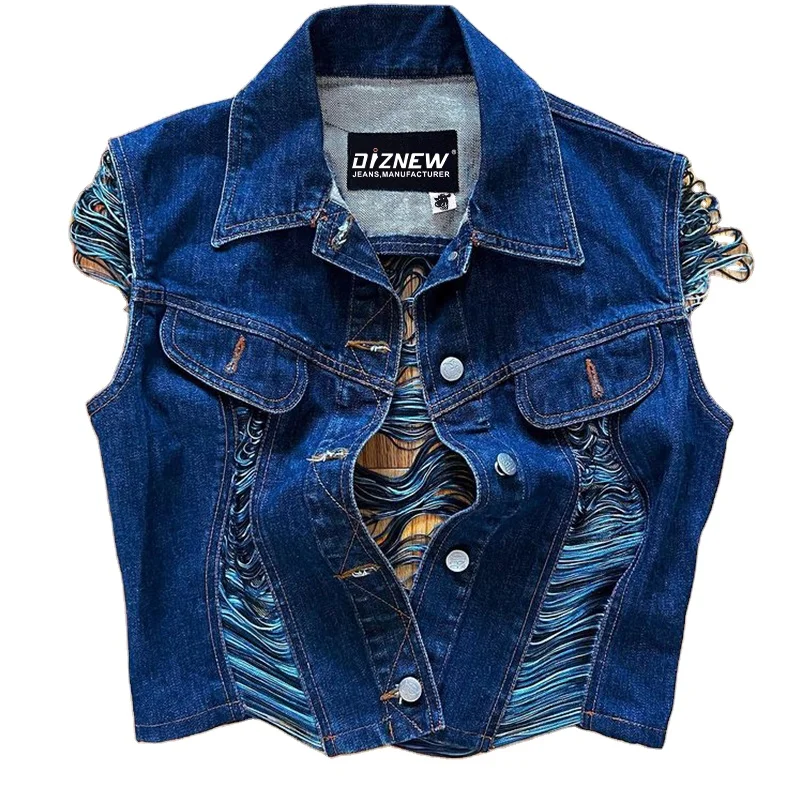 DIZNEW New fashion ripped sleeveless denim jacket y2k designer jacket vest for women