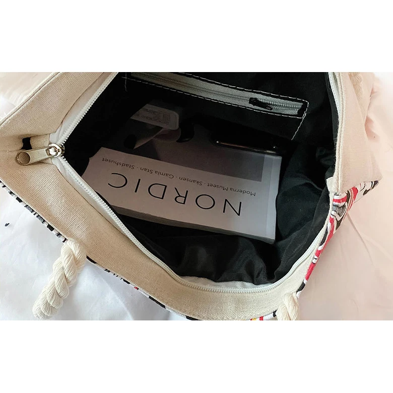 High Quality Reusable Large Canvas Shopping Tote Bag with Zipper Japanese Style Cotton Canvas Tote Bags