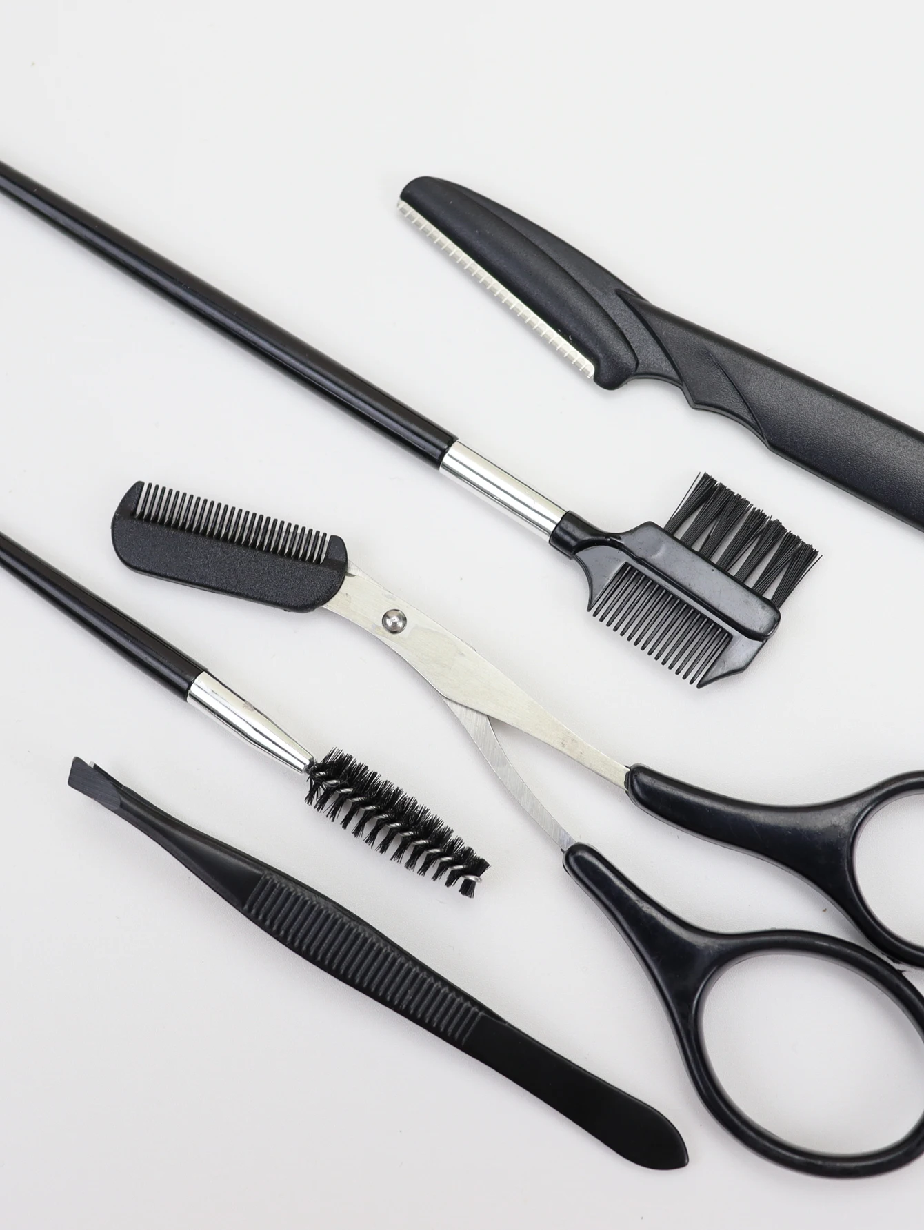 5 шт Черный бровей обрезки набор для придания формы бровям, набор инструментов для бровей, ножницы, пинцет, комплект