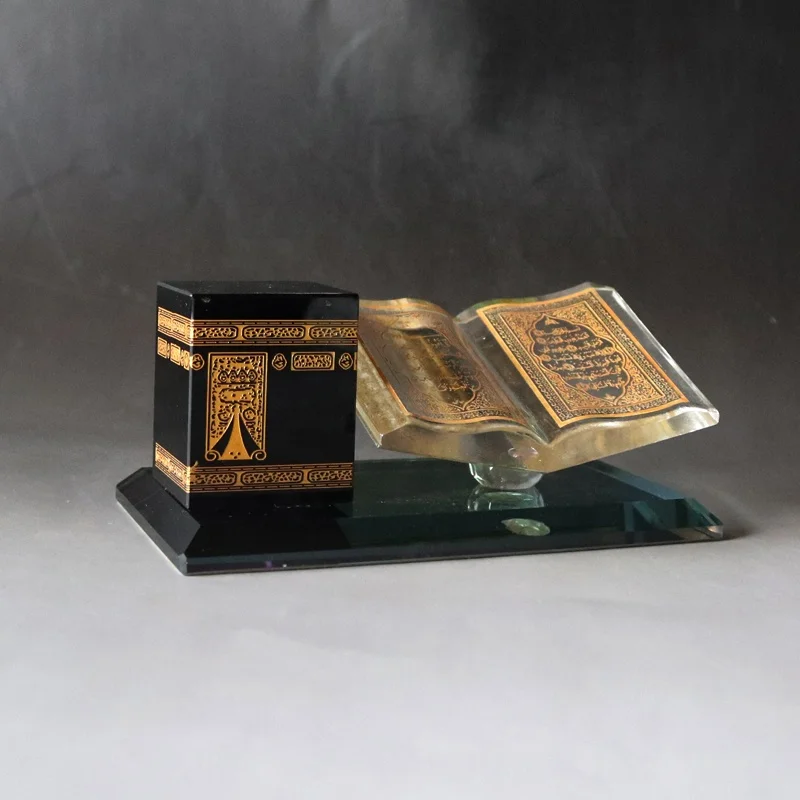Islamic Muslim Decorative Arabic Crystal Glass Quran Book With Kaaba Ramadan Souvenirs Gifts