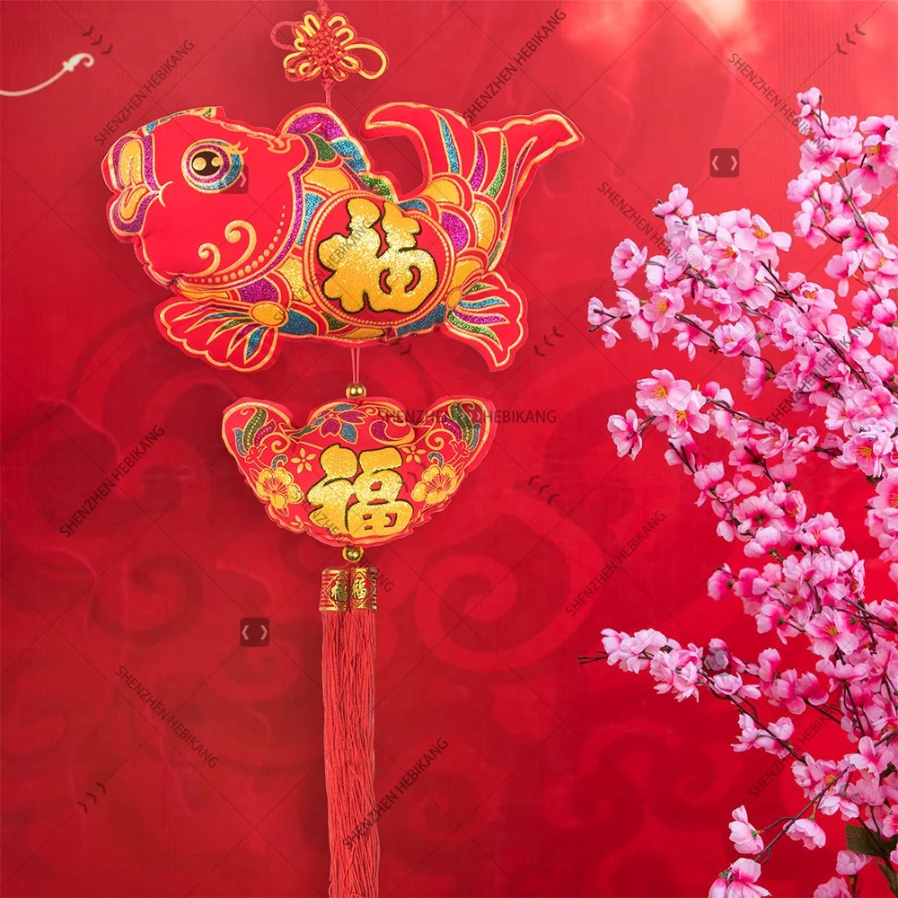 Popular 2020 Chinese New Year Decoration traditional lunar year blessing fish hanging Ornaments tassel knot pendant