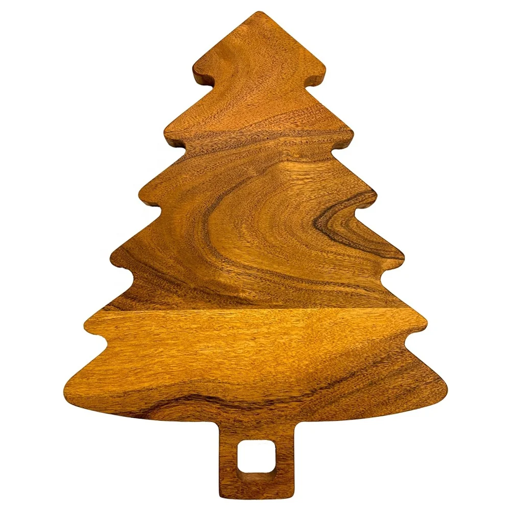 Christmas Tree Wooden Serving Tray with Handle Xmas Cutting Board Fruit Tray Holiday Cheese Board Wooden Appetizer Tray