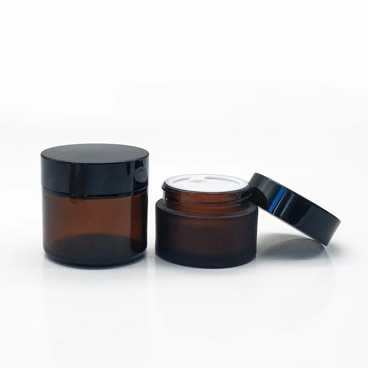 2oz  60ml brown amber cosmetic glass jar with black lid for cream