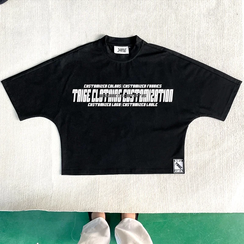 custom high quality black cotton vintage boxy cropped t shirt men drop shoulder oversized heavyweight t-shirt pour hommes