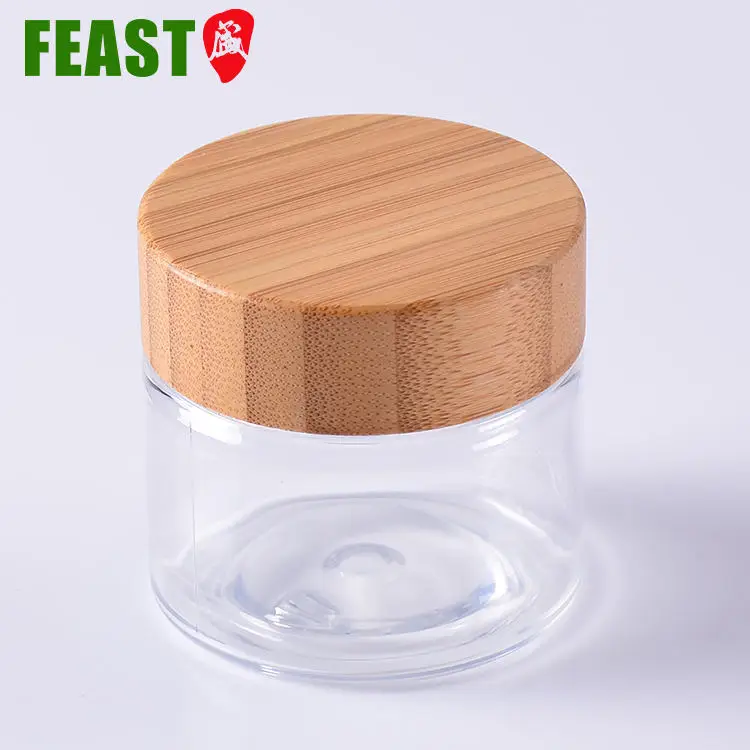 250 ml Wide Mouth Clear Jar Cosmetics Bamboo Lid Jar cosmetic bamboo wooden lid cream jar