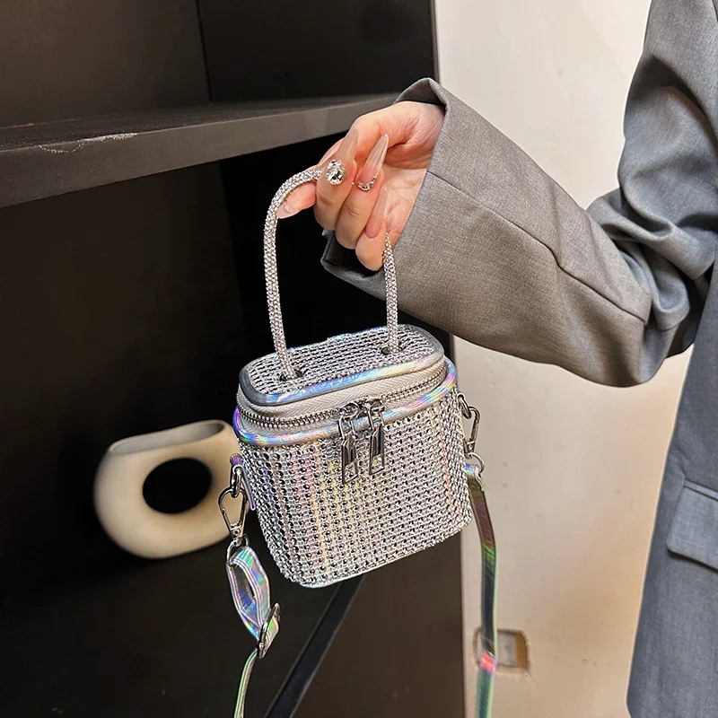 Luxury Style Mini Bling Crossbody Clutch Bag Full Rhinestones Bucket Bag Handbag Evening Bag For Ladies