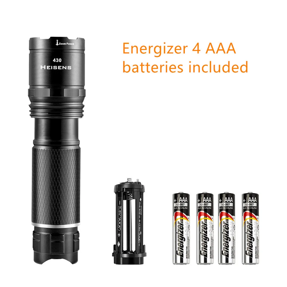 Aluminum LED Flashlight lamp 430 Lumen IPX4 Water Resistant 3 Modes Zoomable Handheld Spotlight Emergency Torch