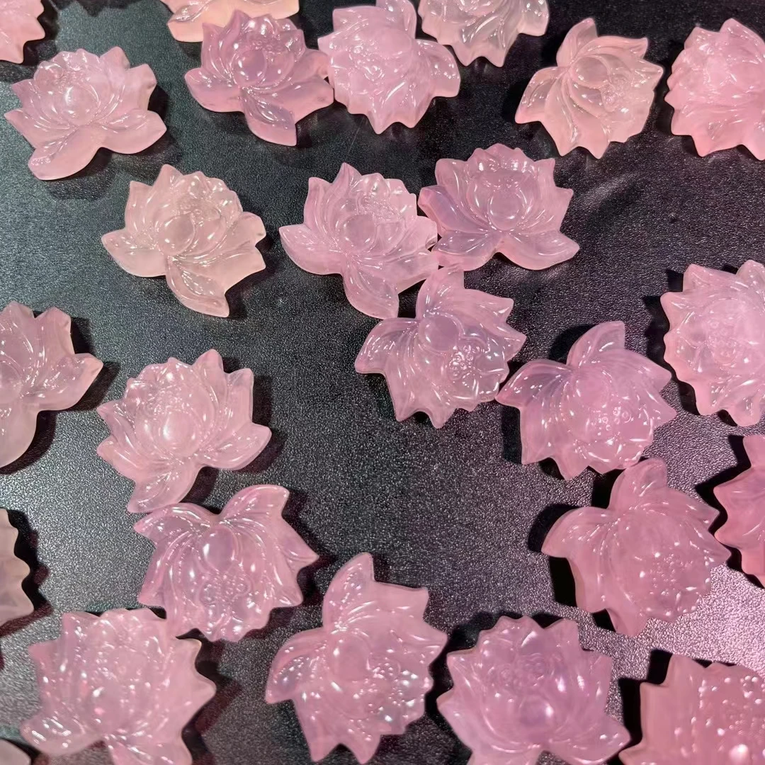 Wholesale Crystal Crafts Carving Flowers Gemstone Flowers Rose Quartz Lotus flower For Love