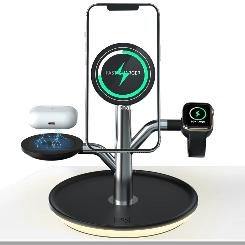 Smart Watch/Airpods/Phone 3 in 1 Universal Wireless Charging Stations Fast Qi Charging Dock With Night Lamp