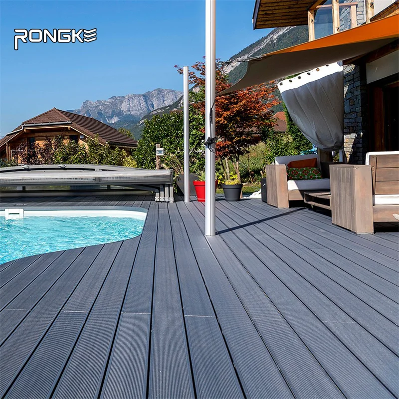 Rongke Crack-Resistance Wood Texture Construction New Material WPC wood plastic composite decking Outdoor patio garden Used